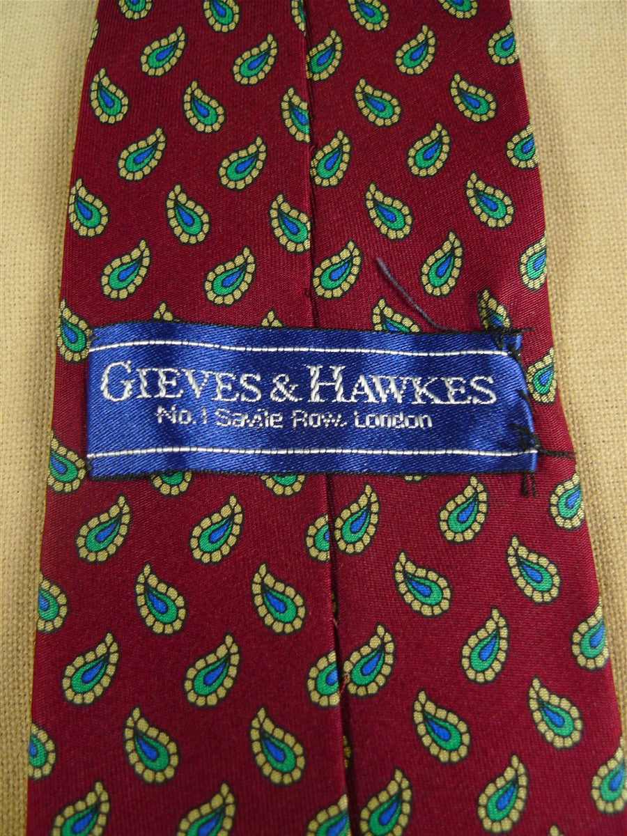 26/1060 vintage gieves & hawkes savile row red / green & blue paisley pattern silk tie