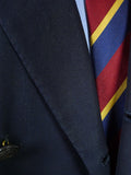 26/1044 vintage british bespoke heavyweight navy blue worsted d/b suit w/ yacht club buttons 46 short to regular