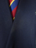 26/1044 vintage british bespoke heavyweight navy blue worsted d/b suit w/ yacht club buttons 46 short to regular