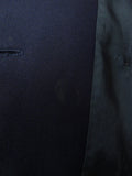 26/1044 vintage british bespoke heavyweight navy blue worsted d/b suit w/ yacht club buttons 46 short to regular