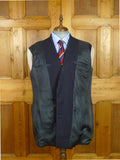 26/1044 vintage british bespoke heavyweight navy blue worsted d/b suit w/ yacht club buttons 46 short to regular