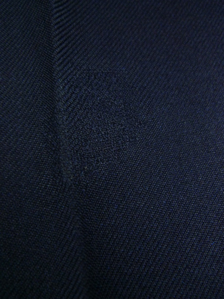 26/1044 vintage british bespoke heavyweight navy blue worsted d/b suit w/ yacht club buttons 46 short to regular