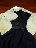 26/1044 vintage british bespoke heavyweight navy blue worsted d/b suit w/ yacht club buttons 46 short to regular