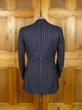 26/1063 immaculate 1991 huntsman savile row bespoke navy blue rope-stripe d/b worsted suit 41 regular to long