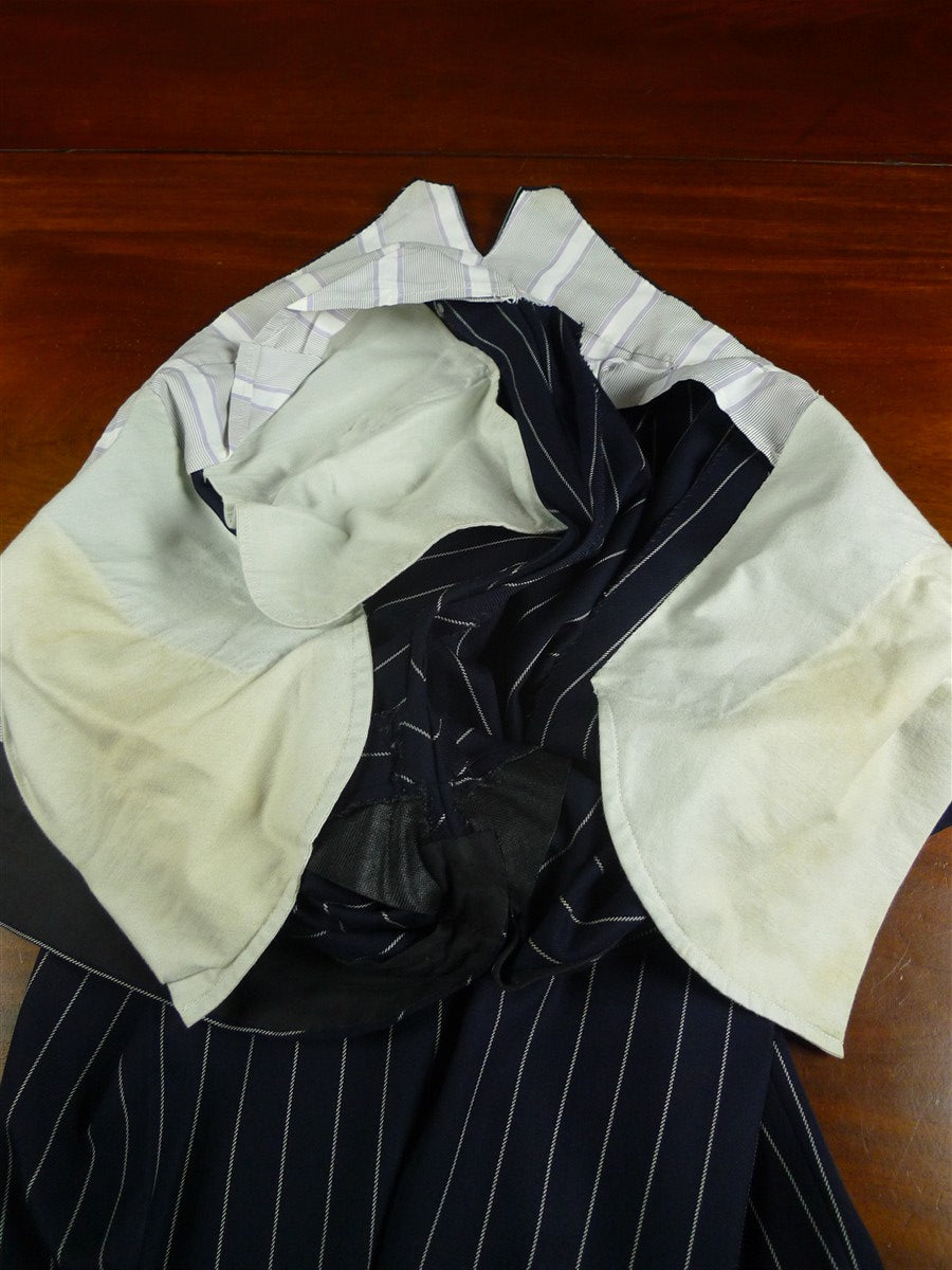 26/1063 immaculate 1991 huntsman savile row bespoke navy blue rope-stripe d/b worsted suit 41 regular to long