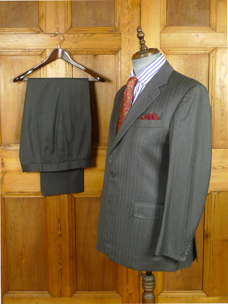 26/1086 vintage 1988 norton & sons savile row bespoke grey herringbone worsted suit 40 short
