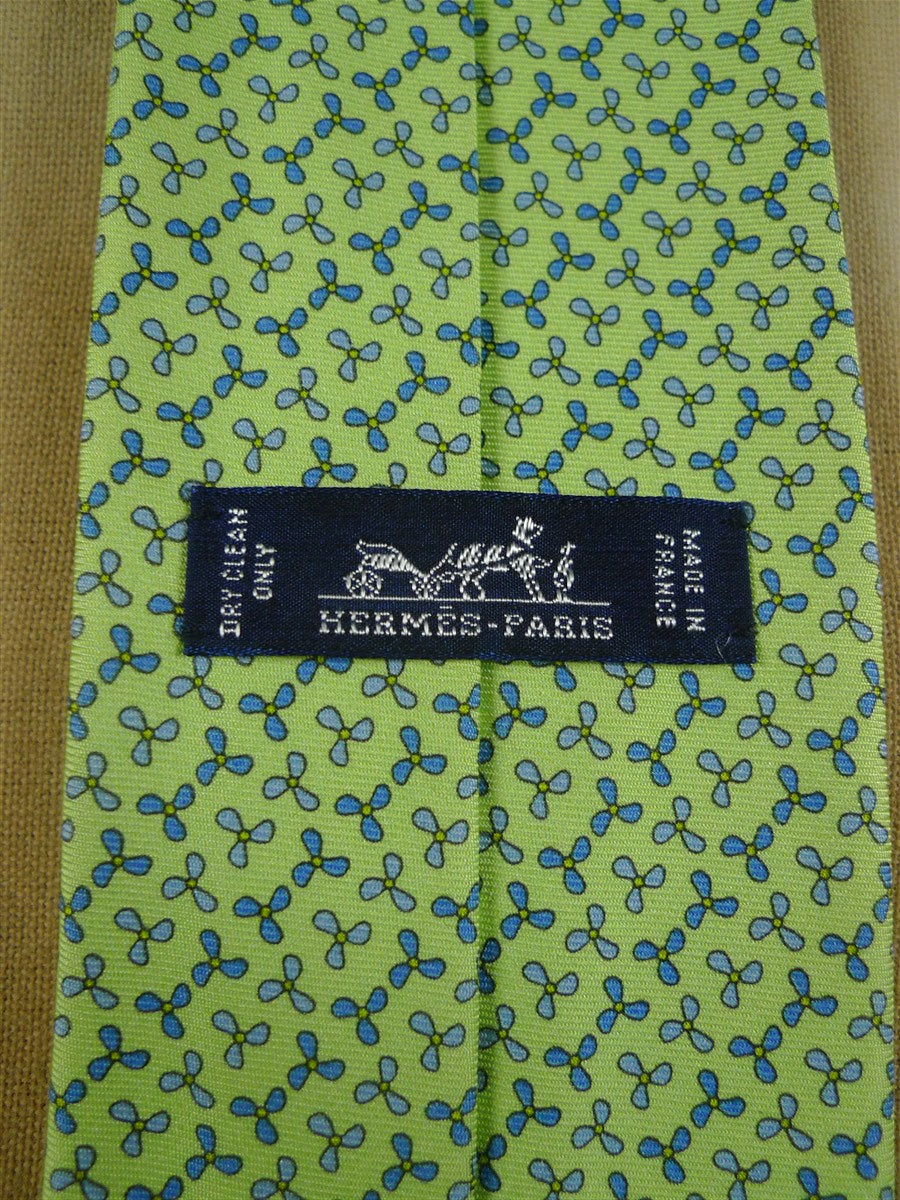 26/1073 immaculate hermes green / blue & grey propellor pattern silk tie 645873sa