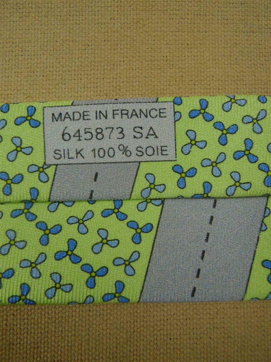 26/1073 immaculate hermes green / blue & grey propellor pattern silk tie 645873sa