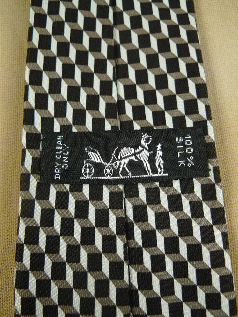 26/1074 immaculate hermes brown blocks pattern silk tie 5452fa