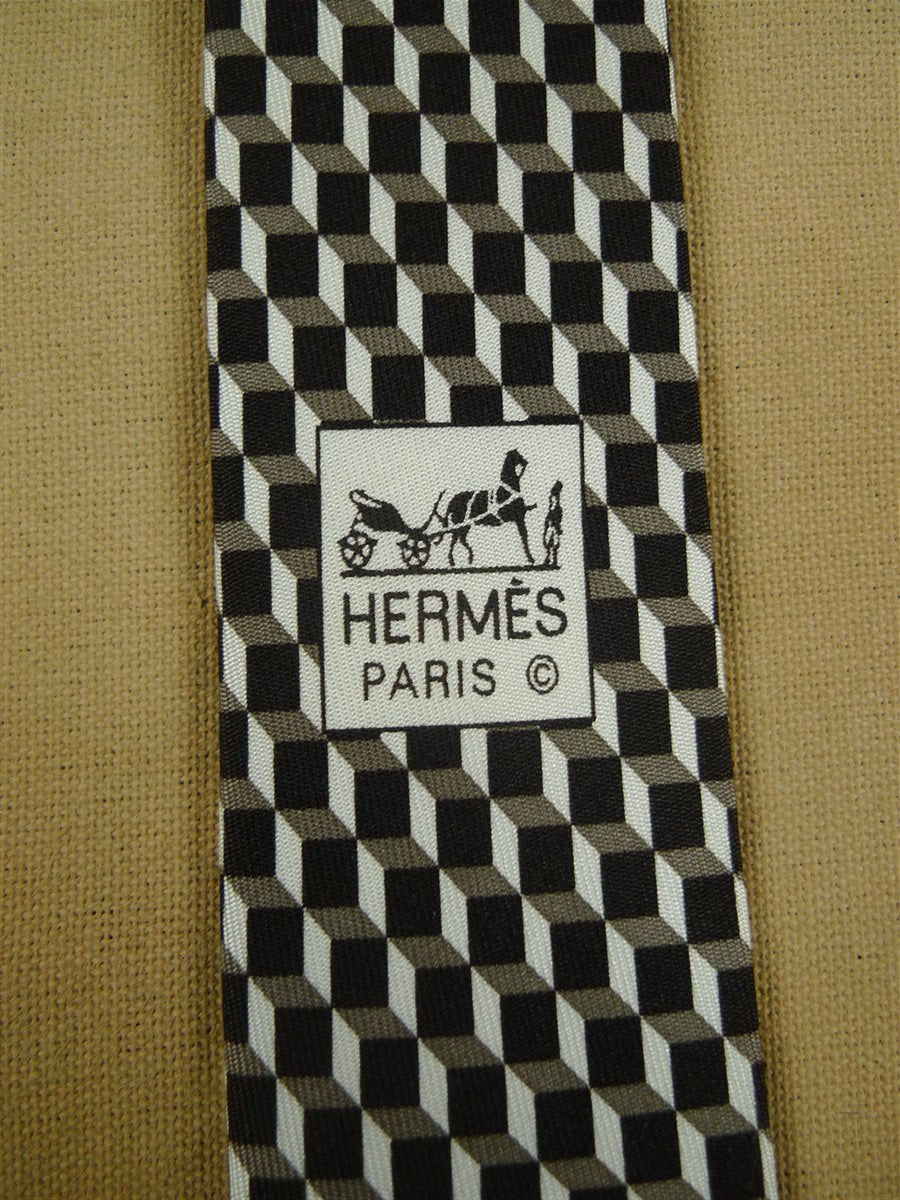 26/1074 immaculate hermes brown blocks pattern silk tie 5452fa