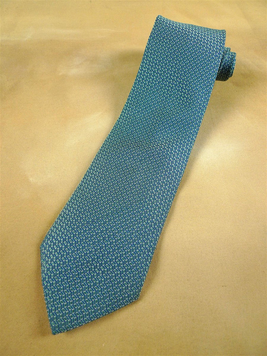 26/1072 immaculate hermes green / blue chevron pattern silk tie 758808T