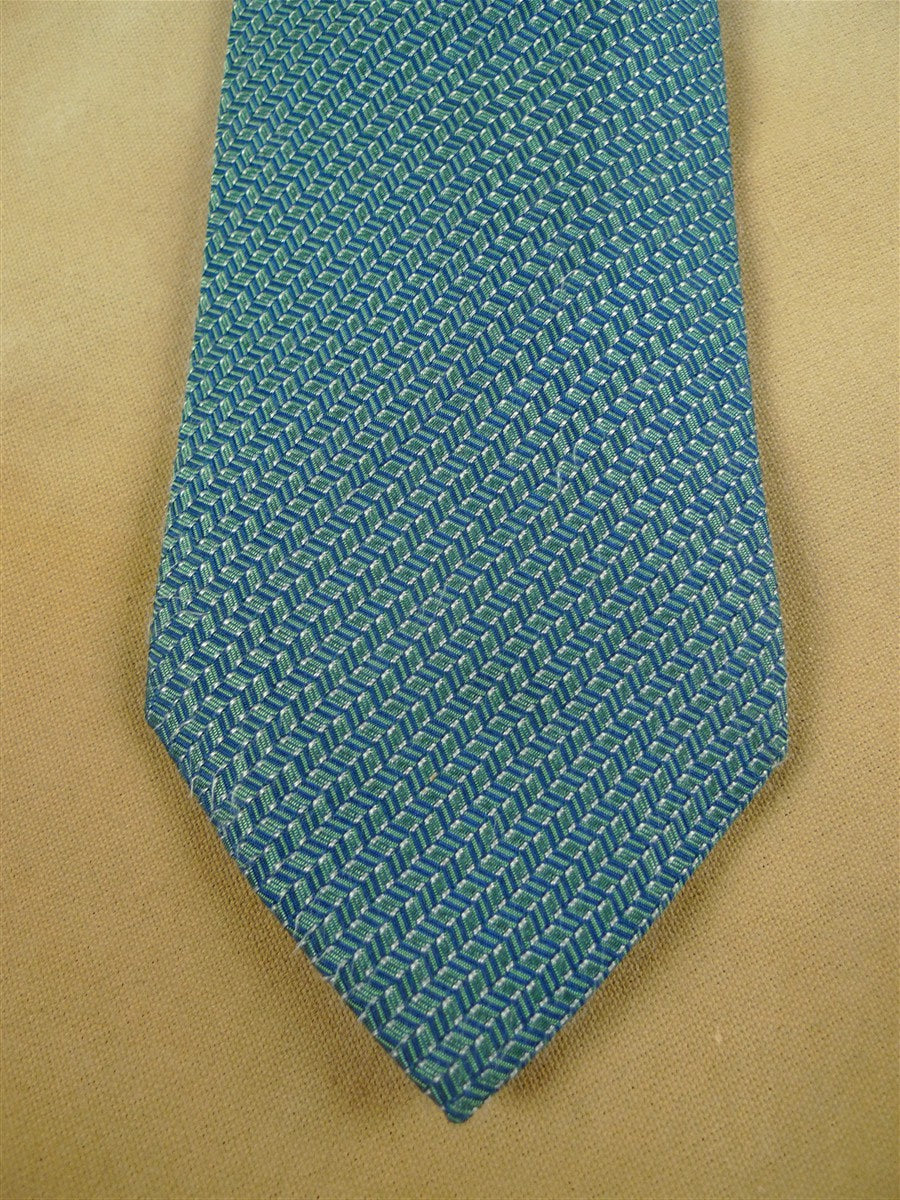 26/1072 immaculate hermes green / blue chevron pattern silk tie 758808T