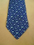 26/1076 hermes blue fish pattern silk tie 5035pa