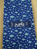 26/1076 hermes blue fish pattern silk tie 5035pa