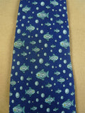 26/1076 hermes blue fish pattern silk tie 5035pa