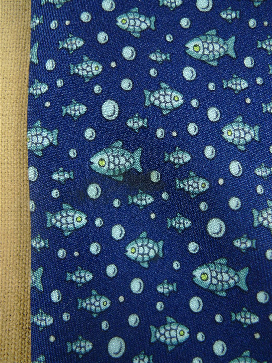 26/1076 hermes blue fish pattern silk tie 5035pa