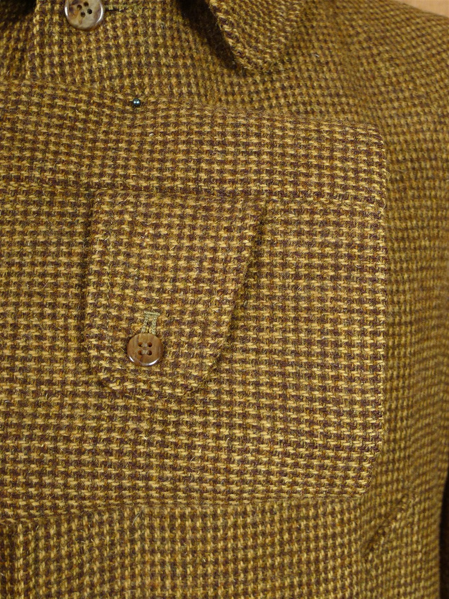 26/1091 near immaculate invertere brown check weave raglan field coat overcoat 44-46
