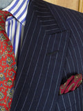 26/1117 near immaculate 1989 vintage savile row bespoke navy blue pin-stripe d/b worsted suit 42 regular to long