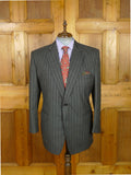 26/1112 vintage 1999 savile row bespoke grey pin-stripe worsted & mohair suit w/ 2 pr trs 43-44 regular
