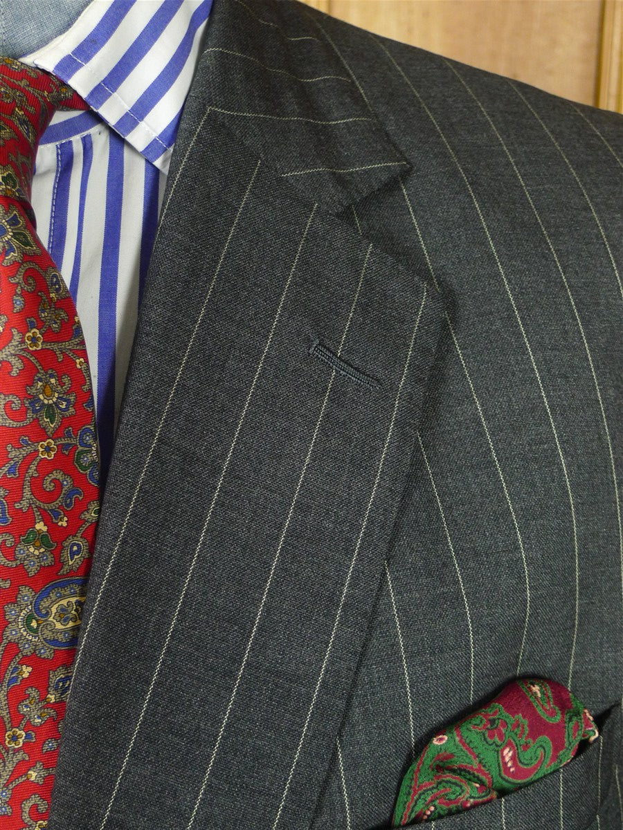 26/1112 vintage 1999 savile row bespoke grey pin-stripe worsted & mohair suit w/ 2 pr trs 43-44 regular