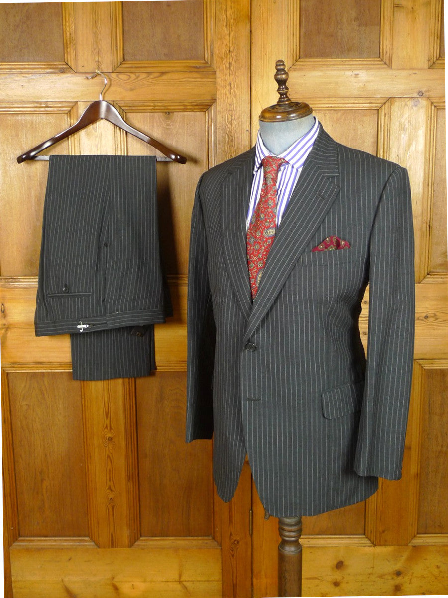 26/1118 vintage 1982 savile row bespoke grey pin-stripe worsted & mohair suit 40 regular