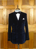 26/1107 cyprus bespoke tailored deep blue d/b velvet dinner / smoking jacket w/ braid trims 39-40 regular