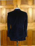 26/1107 cyprus bespoke tailored deep blue d/b velvet dinner / smoking jacket w/ braid trims 39-40 regular