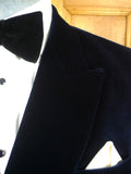 26/1107 cyprus bespoke tailored deep blue d/b velvet dinner / smoking jacket w/ braid trims 39-40 regular