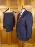 26/1130 vintage anthony hewitt savile row bespoke navy blue pin-stripe suit w/ 2 pair trs 42 regular