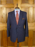 26/1130 vintage anthony hewitt savile row bespoke navy blue pin-stripe suit w/ 2 pair trs 42 regular