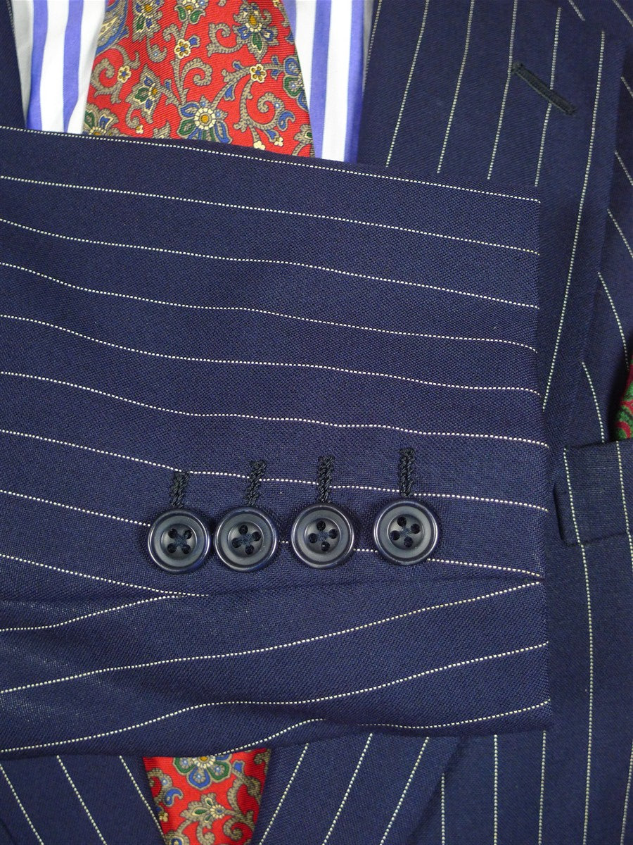26/1130 vintage anthony hewitt savile row bespoke navy blue pin-stripe suit w/ 2 pair trs 42 regular
