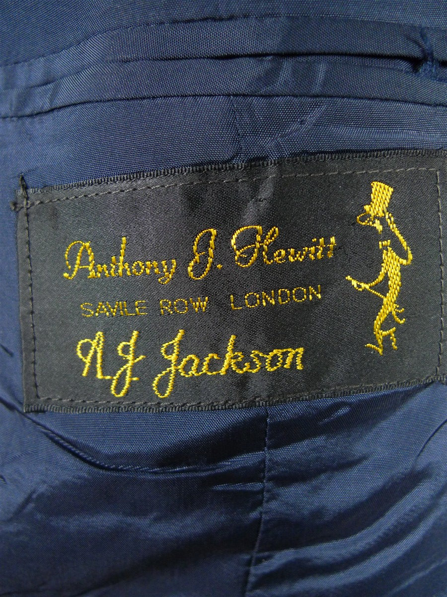 26/1130 vintage anthony hewitt savile row bespoke navy blue pin-stripe suit w/ 2 pair trs 42 regular