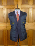 26/1130 vintage anthony hewitt savile row bespoke navy blue pin-stripe suit w/ 2 pair trs 42 regular