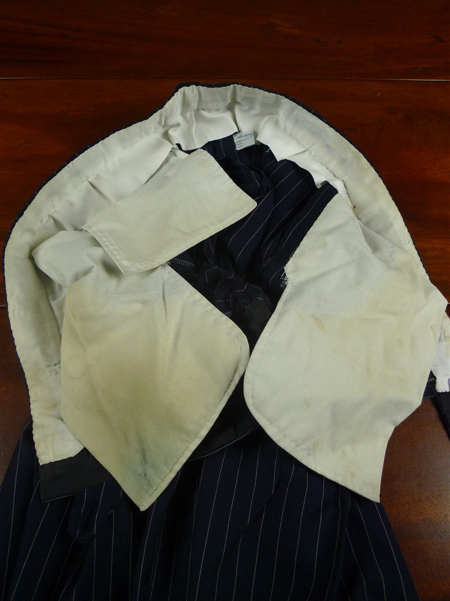 26/1130 vintage anthony hewitt savile row bespoke navy blue pin-stripe suit w/ 2 pair trs 42 regular