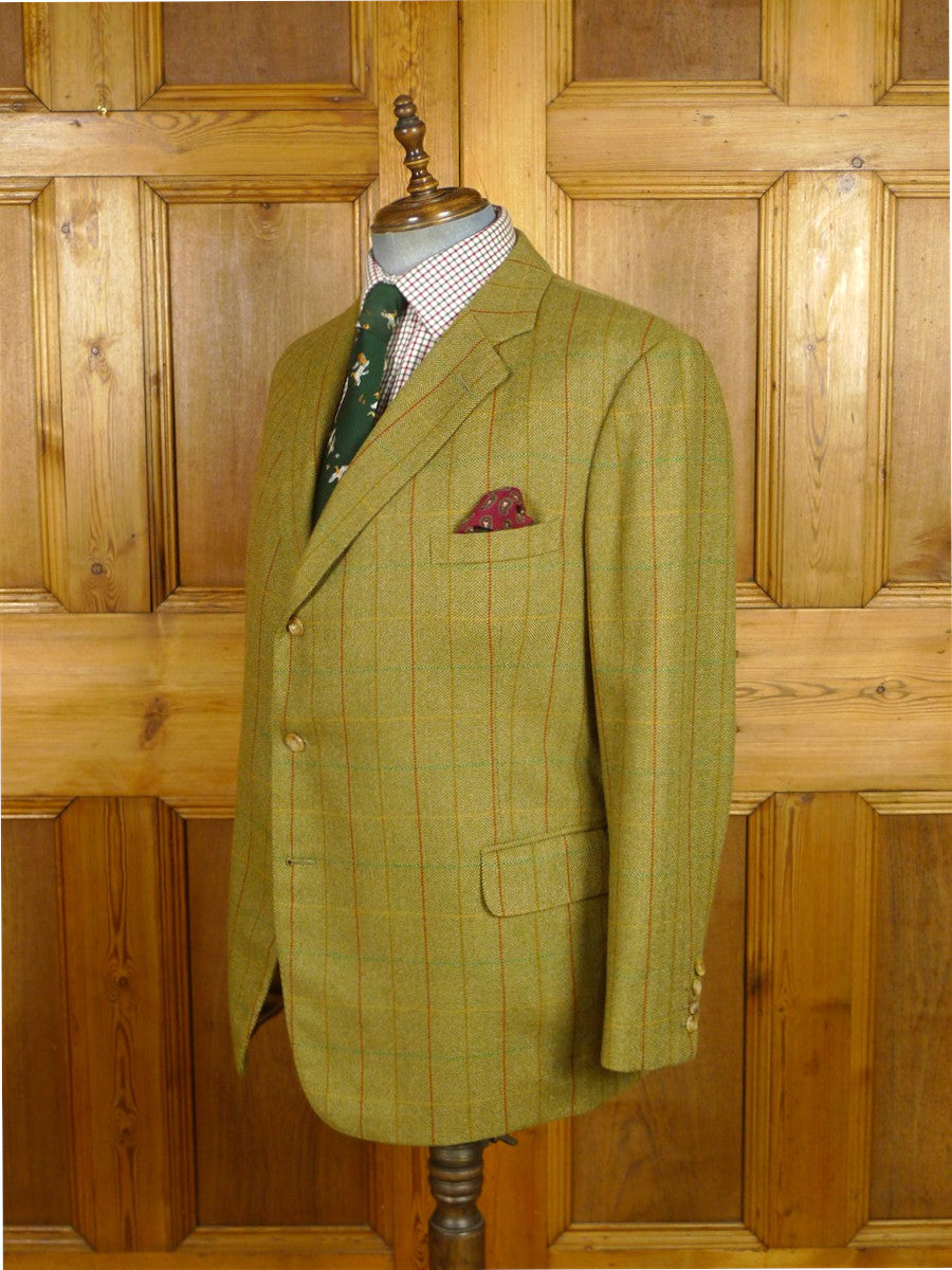 26/1136 immaculate airey & wheeler savile row bespoke green / brown wp check tweed sports jacket 48 short