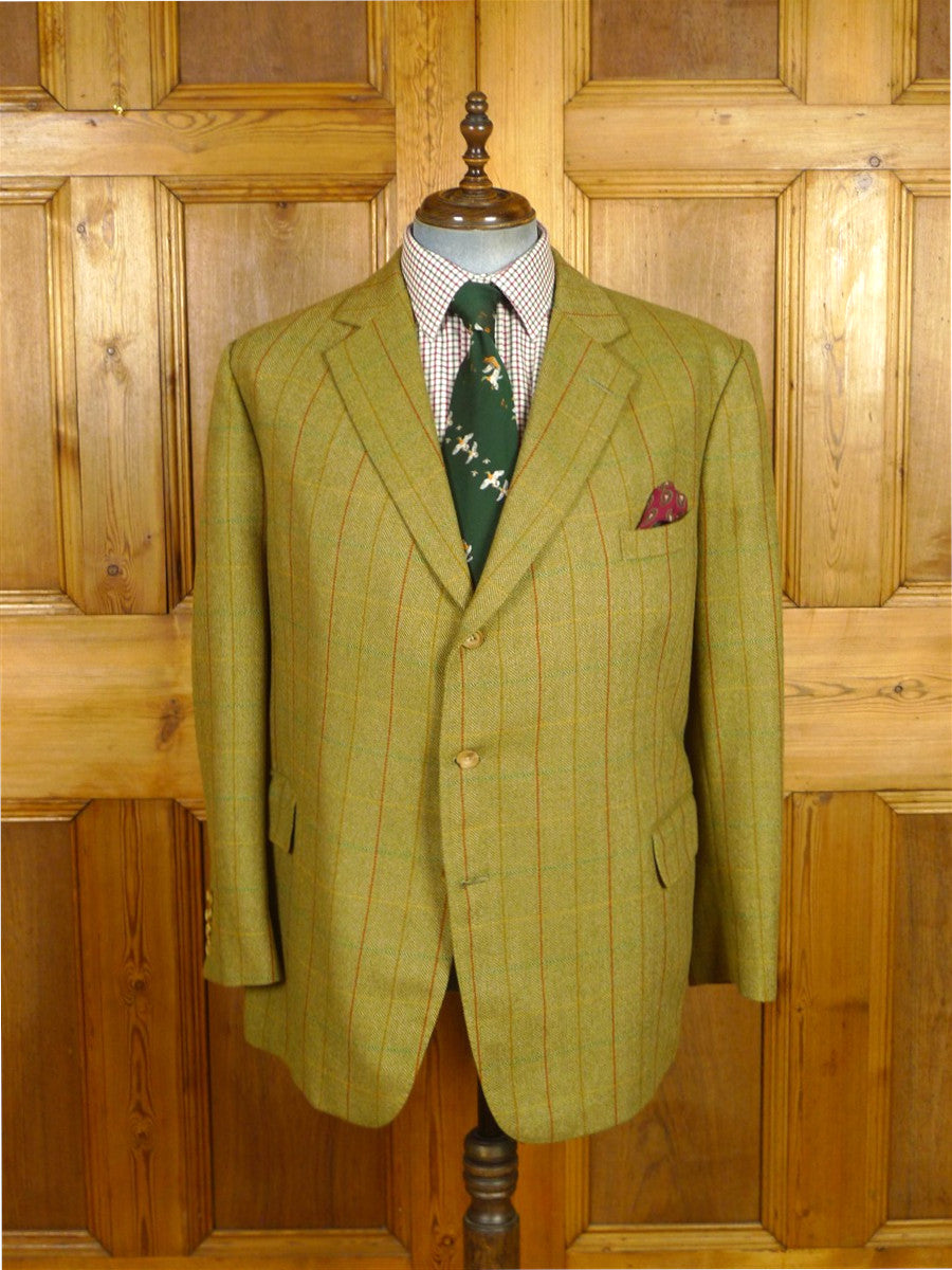 26/1136 immaculate airey & wheeler savile row bespoke green / brown wp check tweed sports jacket 48 short