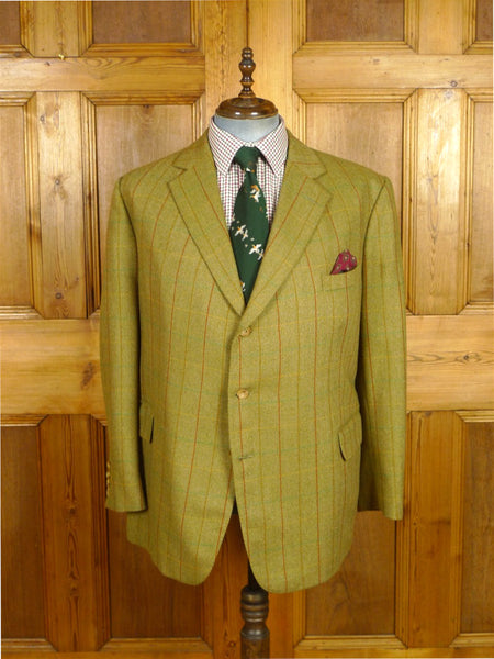 26/1136 immaculate airey & wheeler savile row bespoke green / brown wp check tweed sports jacket 48 short