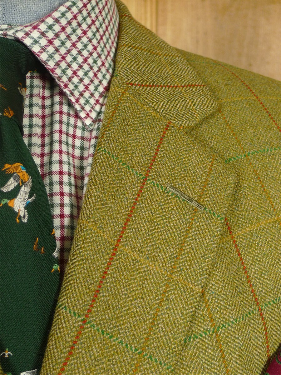 26/1136 immaculate airey & wheeler savile row bespoke green / brown wp check tweed sports jacket 48 short