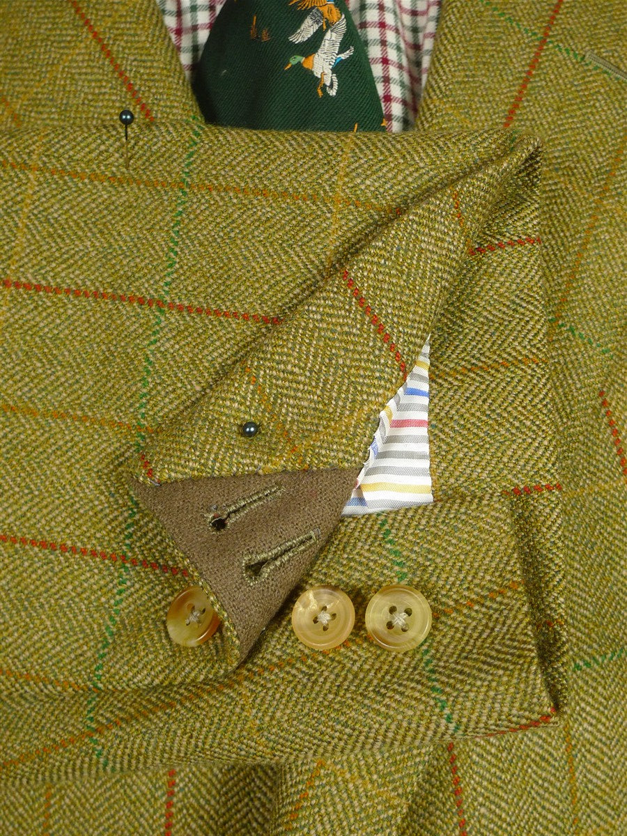 26/1136 immaculate airey & wheeler savile row bespoke green / brown wp check tweed sports jacket 48 short