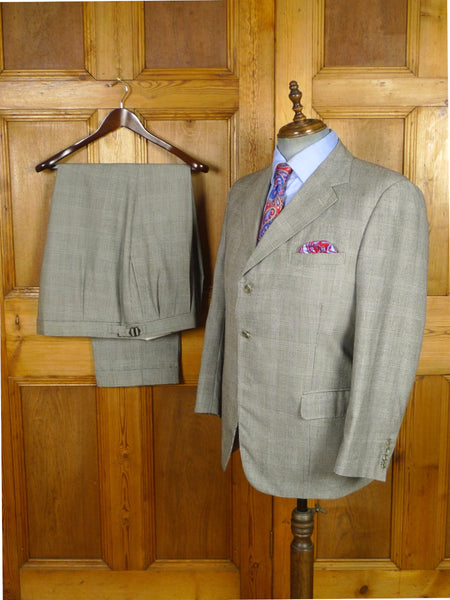26/1128 vintage airey & wheeler savile row bespoke grey glen check worsted flannel suit 50 short