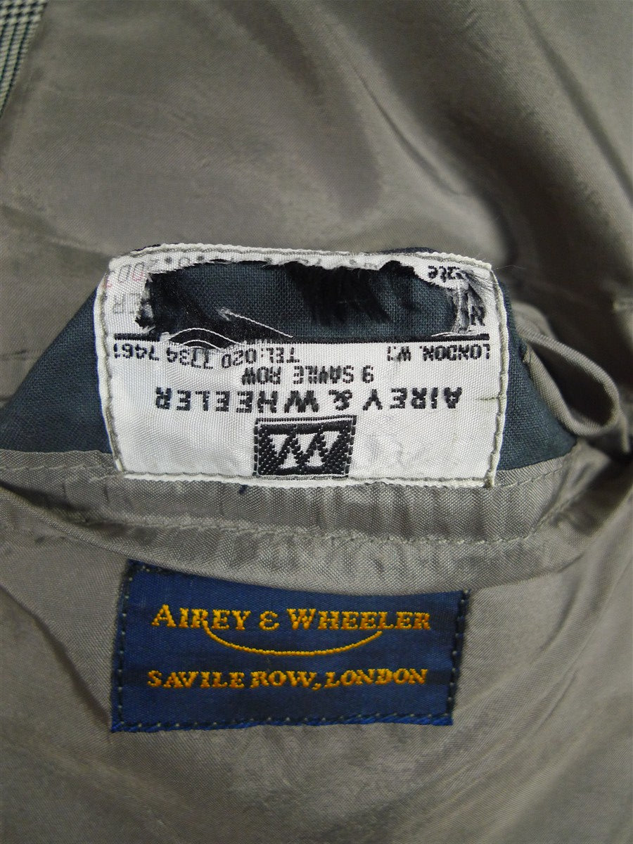 26/1128 vintage airey & wheeler savile row bespoke grey glen check worsted flannel suit 50 short
