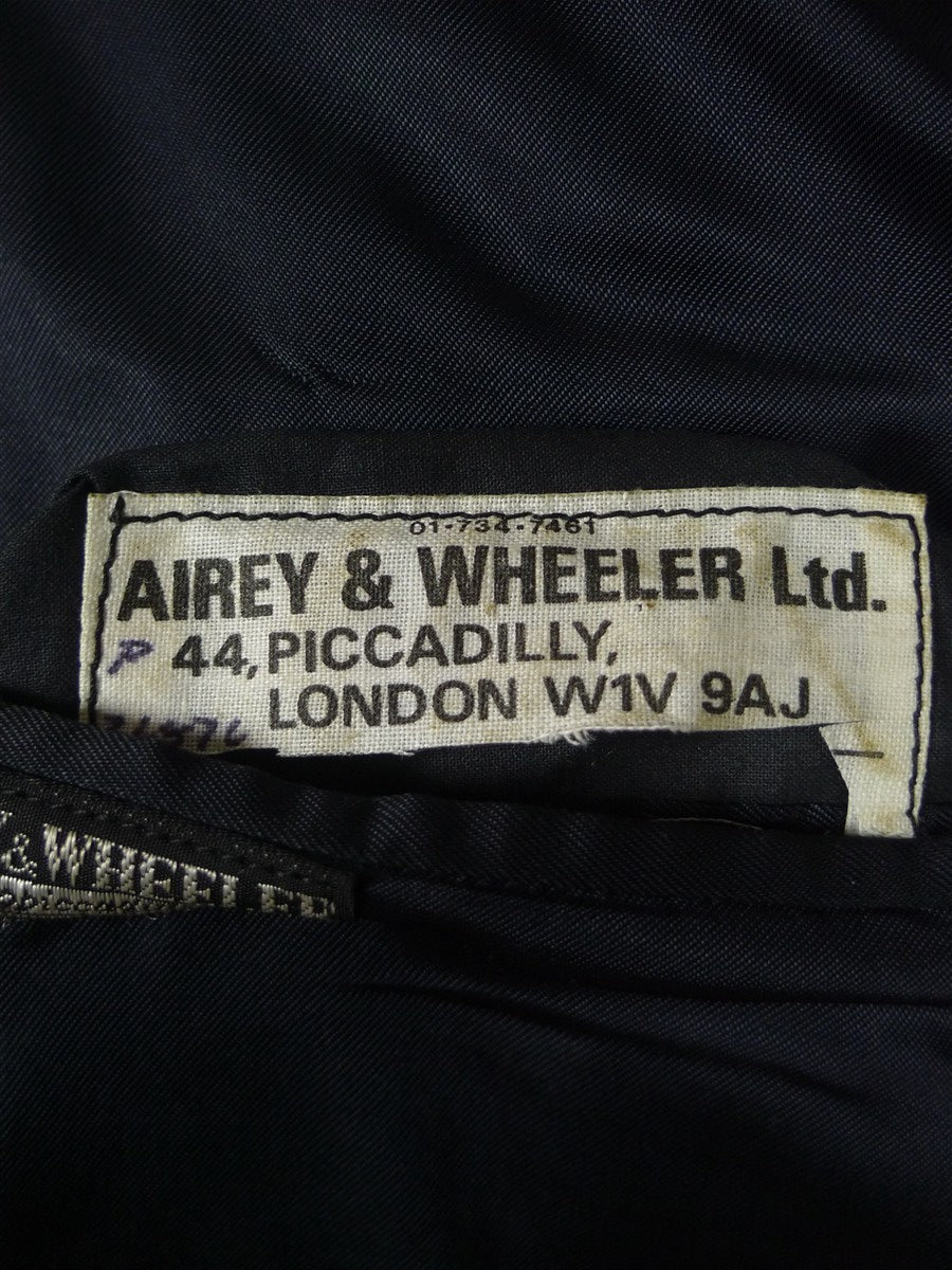 26/1132 vintage airey & wheeler savil row bespoke navy blue pin-stripe heavyweight worsted 3-piece suit 46 short