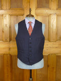 26/1132 vintage airey & wheeler savil row bespoke navy blue pin-stripe heavyweight worsted 3-piece suit 46 short