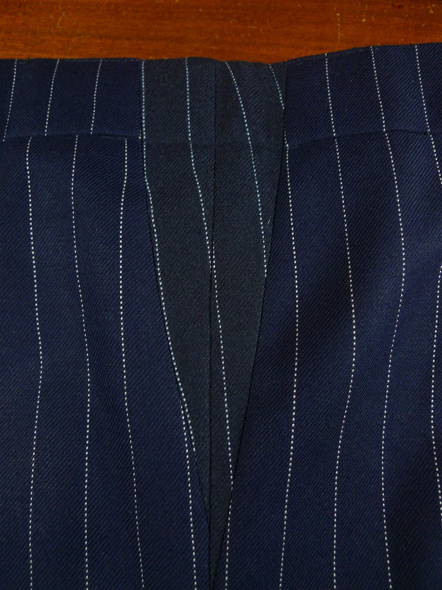 26/1132 vintage airey & wheeler savil row bespoke navy blue pin-stripe heavyweight worsted 3-piece suit 46 short