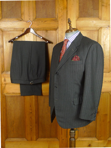 26/1127 vintage airey & wheeler savile row bespoke grey pin-stripe worsted & mohair suit 48 short