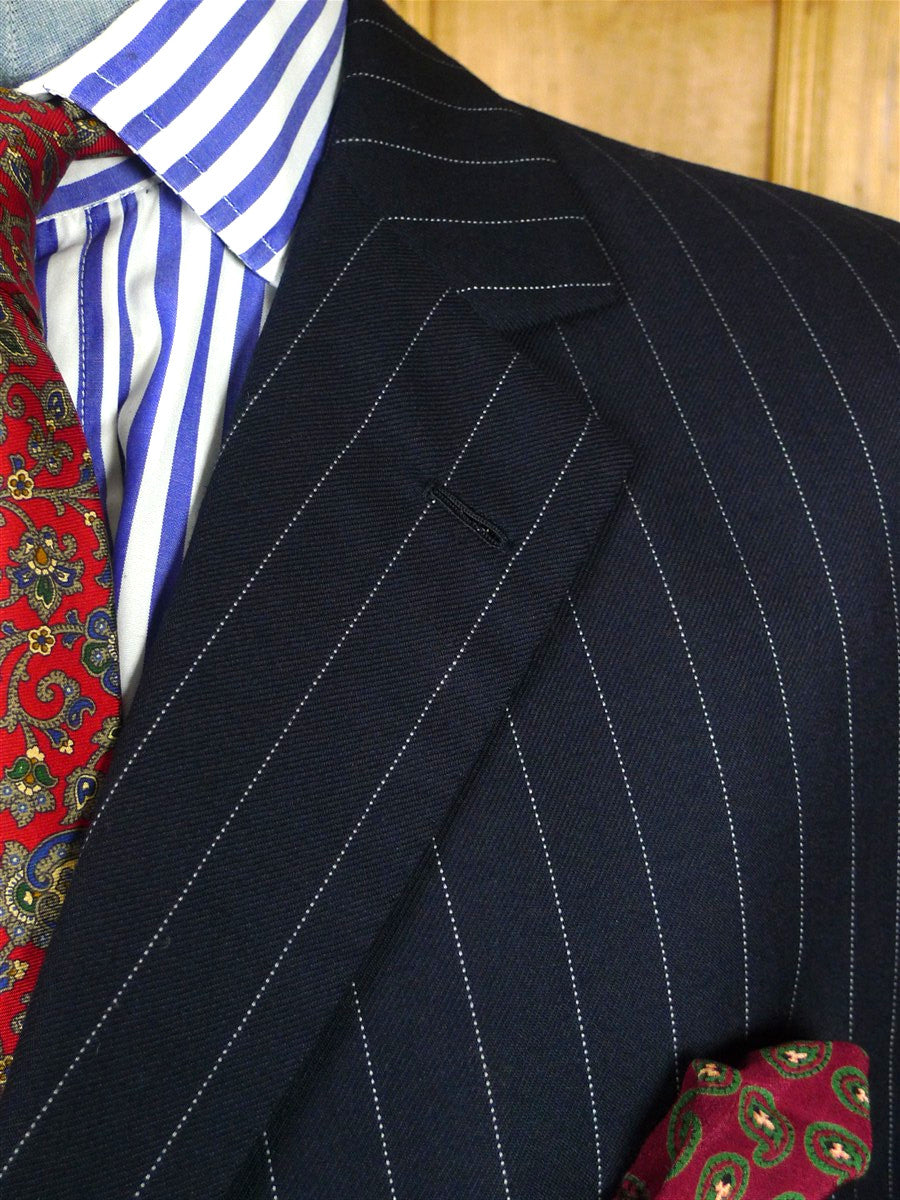 26/1126 vintage airey & wheeler savile row bespoke navy blue pin-stripe worsted suit 48 short