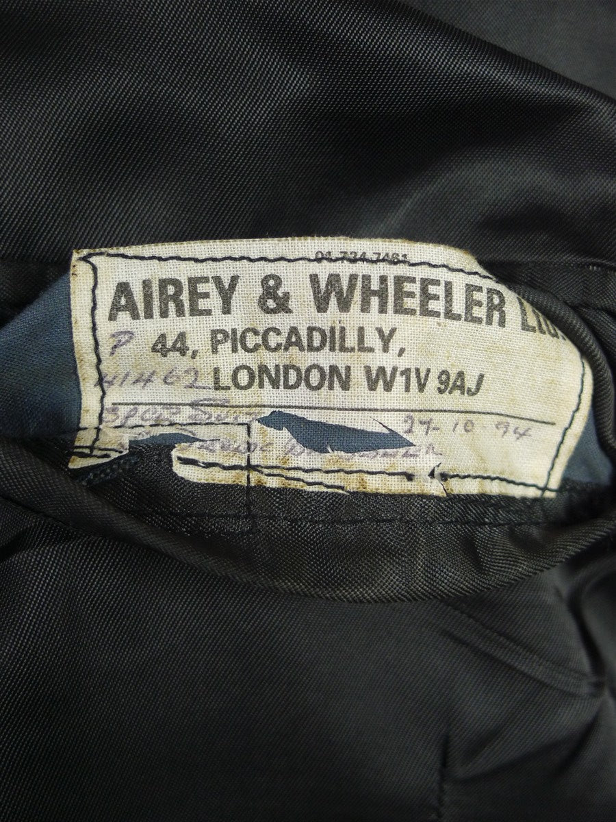 26/1125 vintage airey & wheeler savile row bespoke heavyweight grey pin-stripe worsted suit 45 short