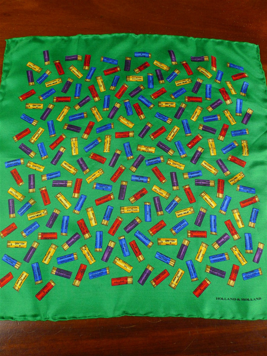 26/1166 immaculate holland & london gunmaker green gun cartridges pattern silk pocket square (rrp £95)