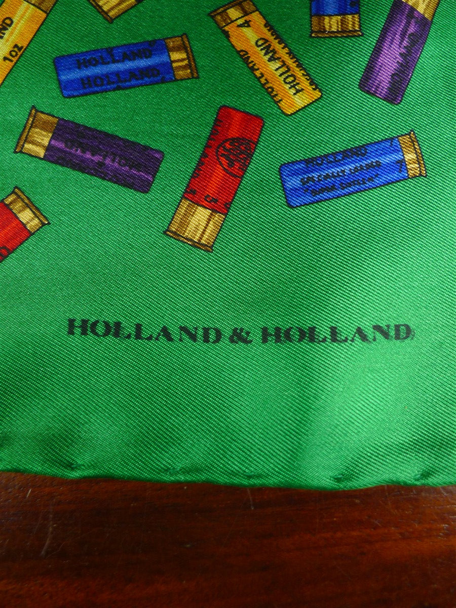26/1166 immaculate holland & london gunmaker green gun cartridges pattern silk pocket square (rrp £95)