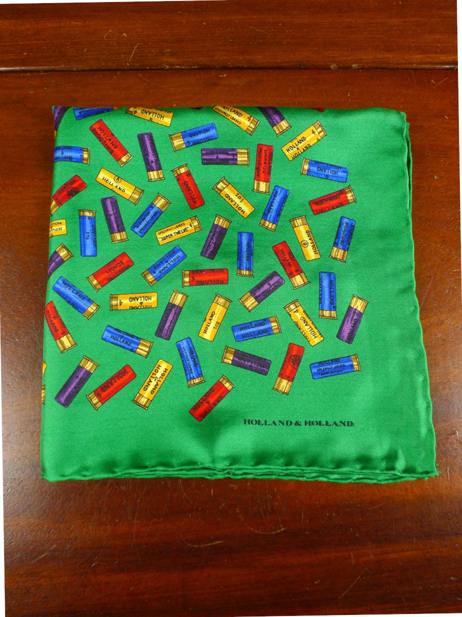 26/1166 immaculate holland & london gunmaker green gun cartridges pattern silk pocket square (rrp £95)